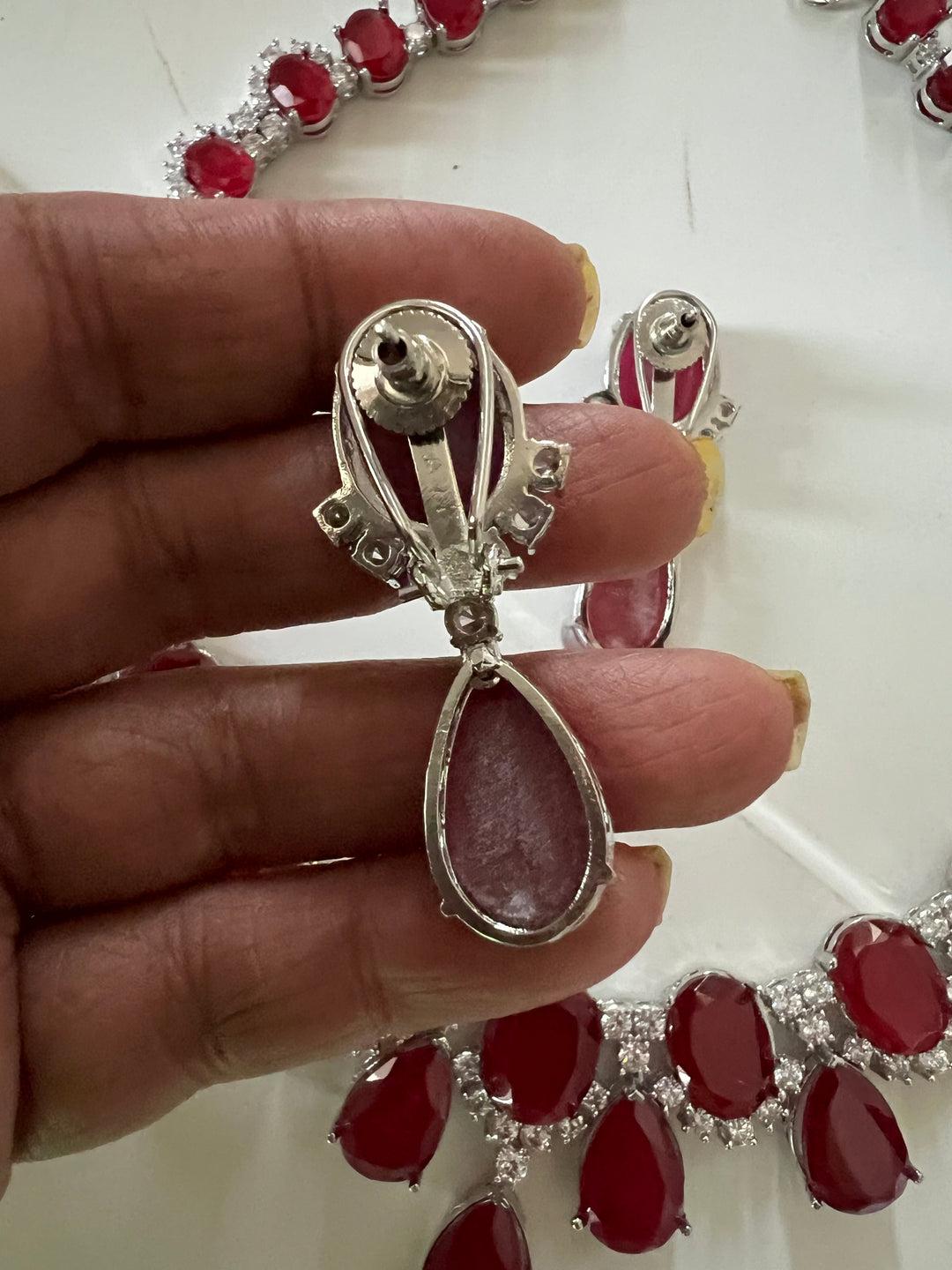 SHIVKA Ruby Necklace Set | Faux Diamonds | Rhodium Plated | Cocktail Jewelry
