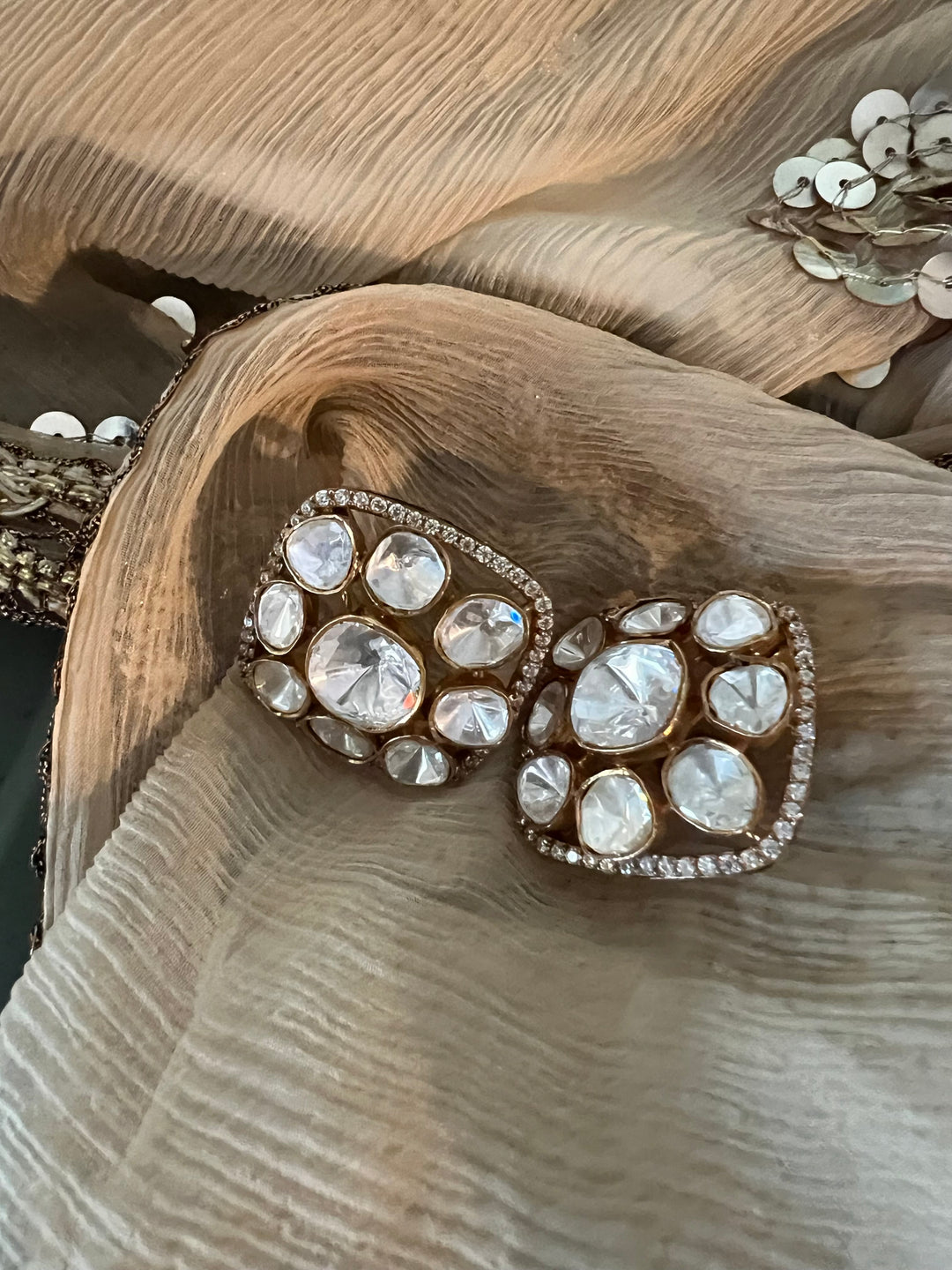 Pure 925 Silver Polki Stud Earrings - Premium Quality, Exquisite Craftsmanship