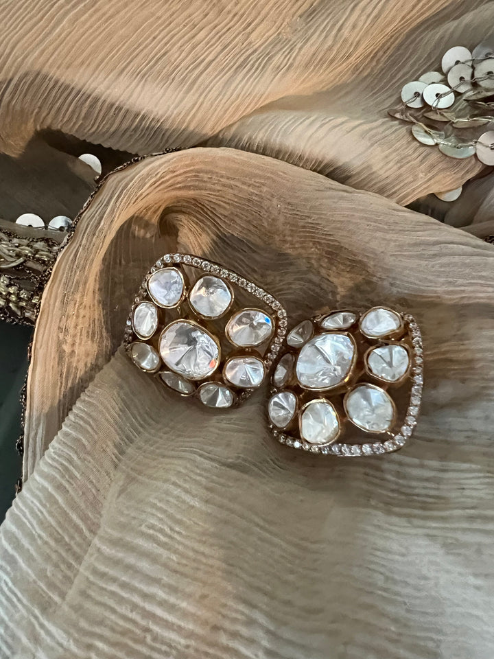 Pure 925 Silver Polki Stud Earrings - Premium Quality, Exquisite Craftsmanship