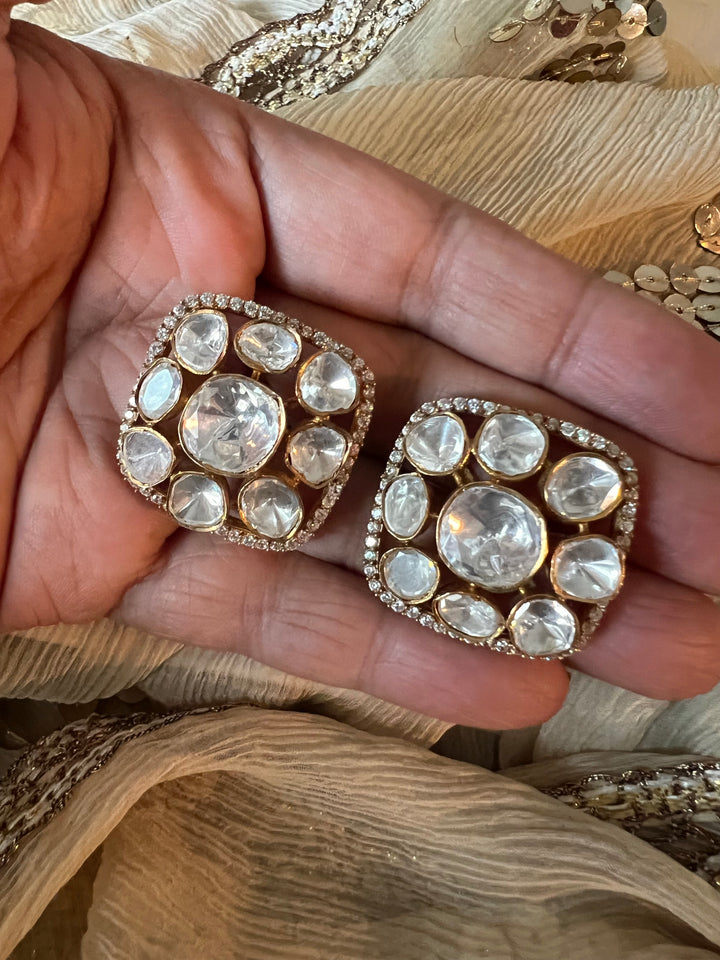 Pure 925 Silver Polki Stud Earrings - Premium Quality, Exquisite Craftsmanship