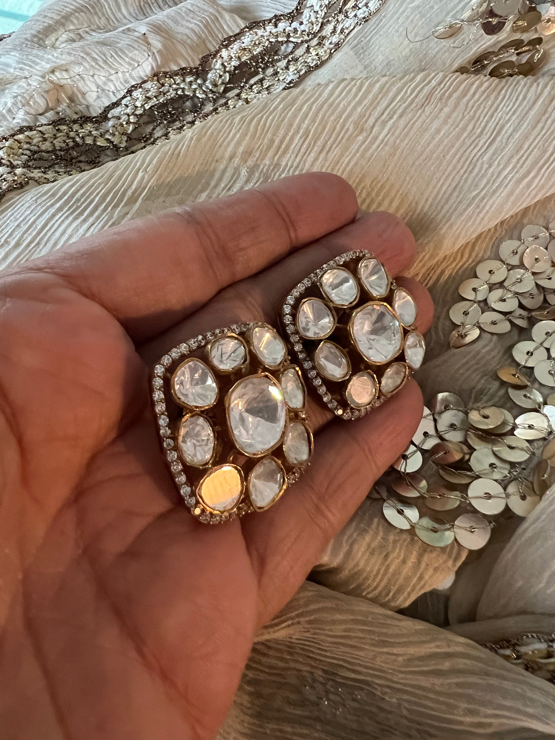 Pure 925 Silver Polki Stud Earrings - Premium Quality, Exquisite Craftsmanship