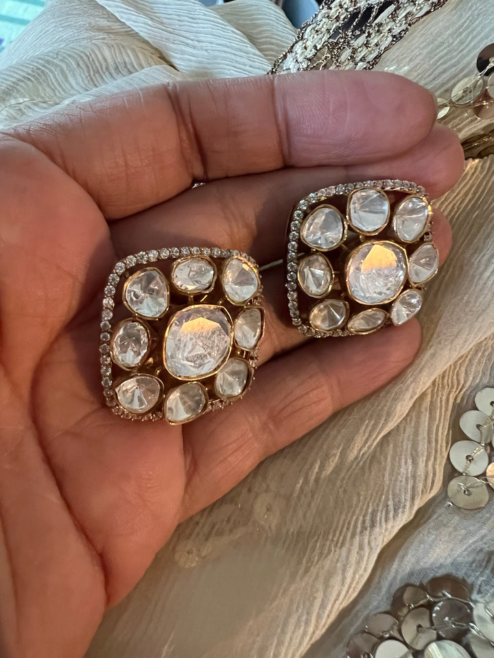 Pure 925 Silver Polki Stud Earrings - Premium Quality, Exquisite Craftsmanship