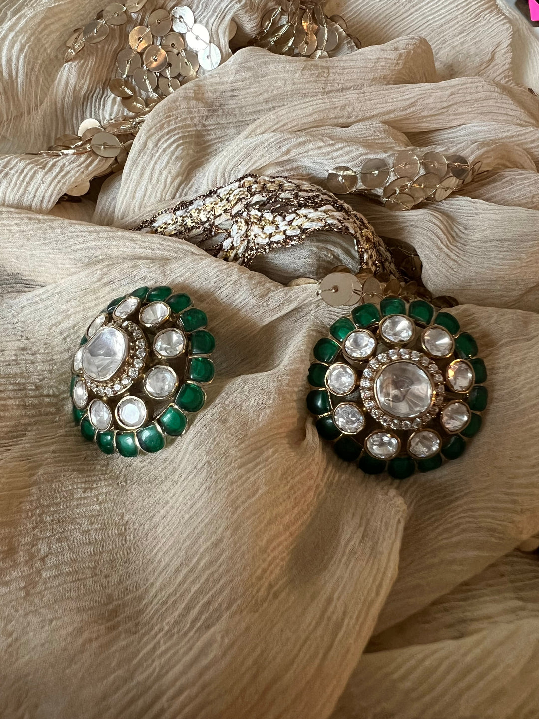 Pure 925 Silver Polki Stud Earrings - Premium Quality, Exquisite Craftsmanship