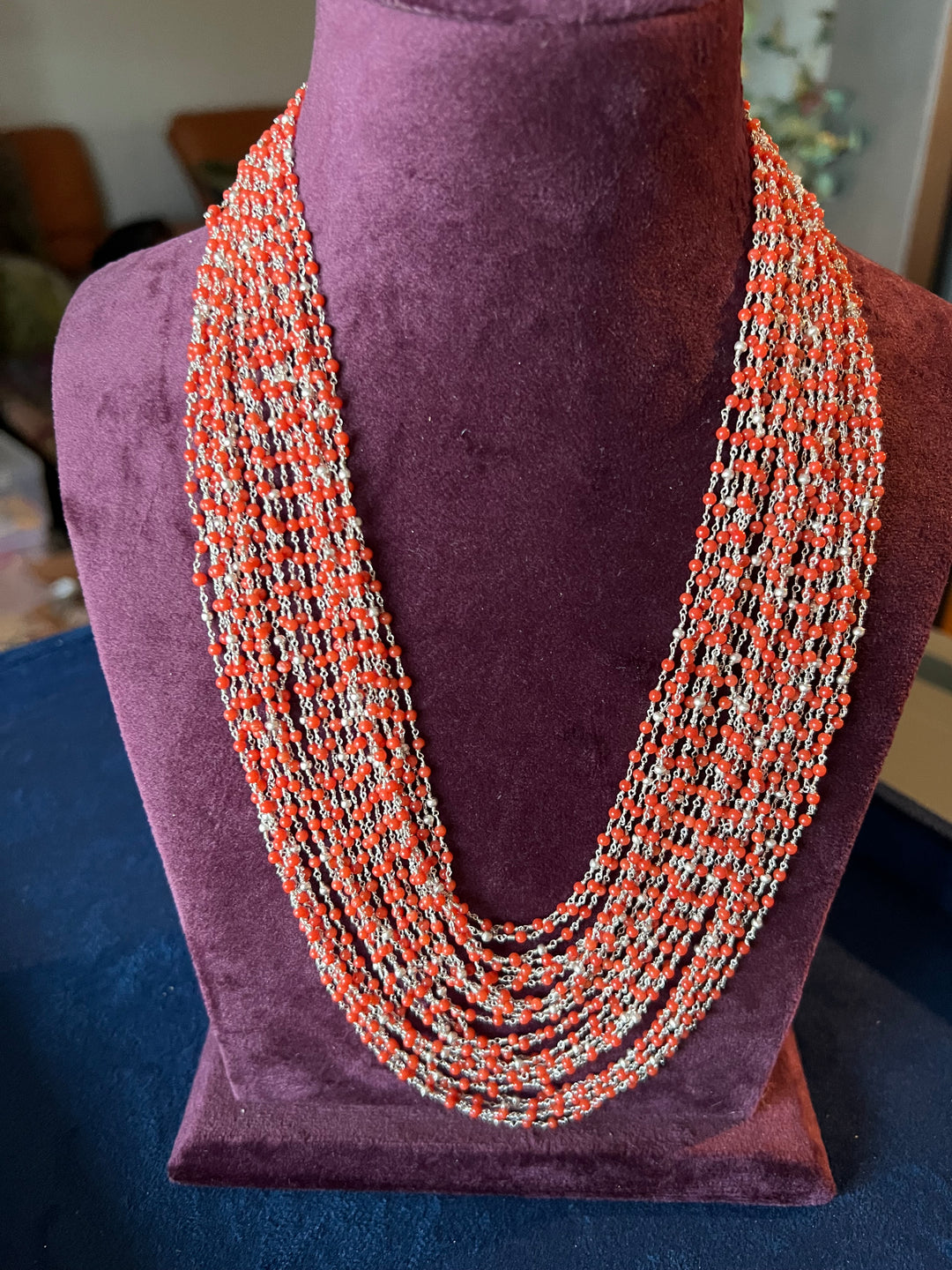 Exquisite Italian Coral & Silver Beads Multilayered Necklace