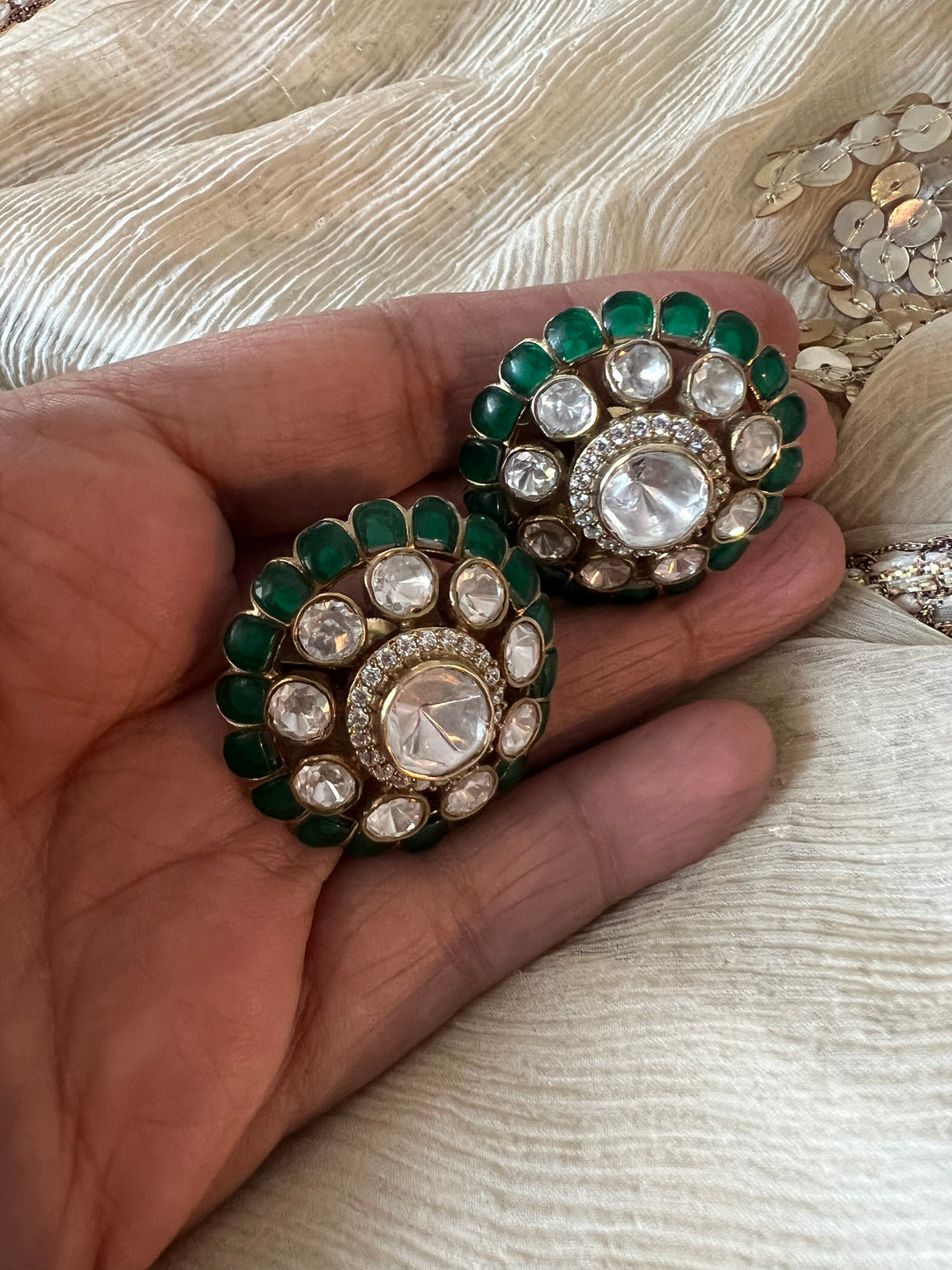 Pure 925 Silver Polki Stud Earrings - Premium Quality, Exquisite Craftsmanship