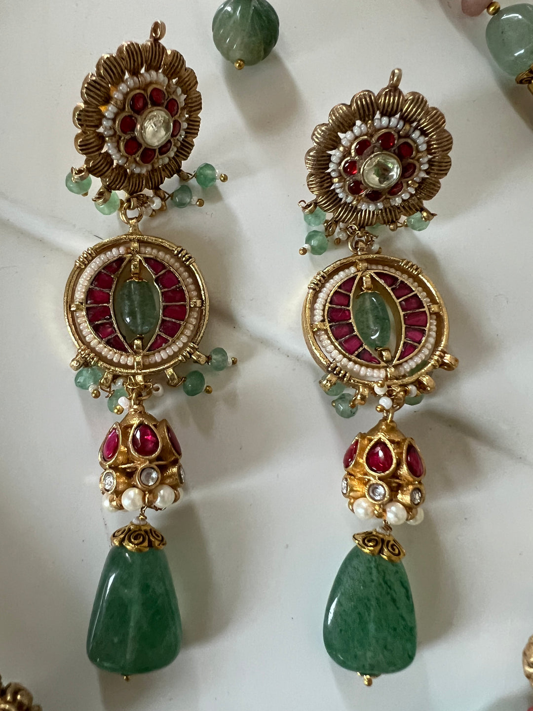 SHIVKA Jadau Antique Fusion Necklace Set | Kundan | Aventurine | Bridal Jewelry