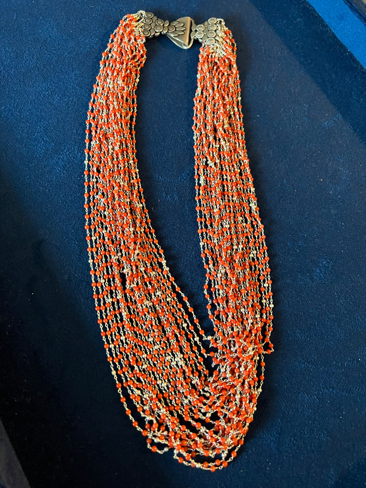 Exquisite Italian Coral & Silver Beads Multilayered Necklace