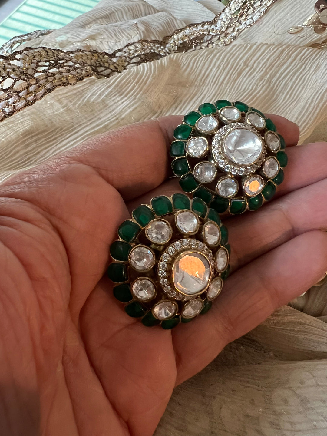 Pure 925 Silver Polki Stud Earrings - Premium Quality, Exquisite Craftsmanship