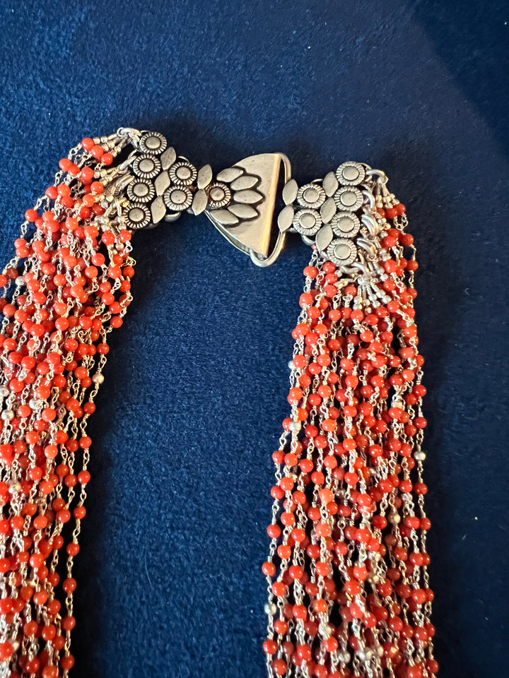 Exquisite Italian Coral & Silver Beads Multilayered Necklace