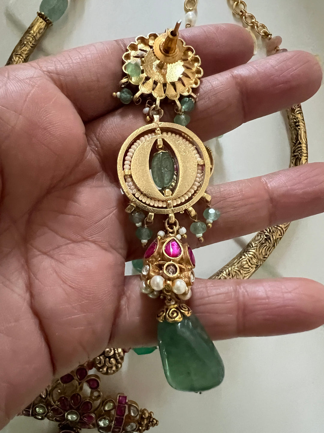 SHIVKA Jadau Antique Fusion Necklace Set | Kundan | Aventurine | Bridal Jewelry