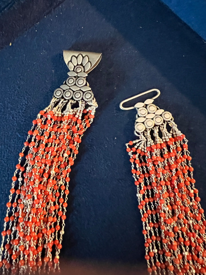 Exquisite Italian Coral & Silver Beads Multilayered Necklace
