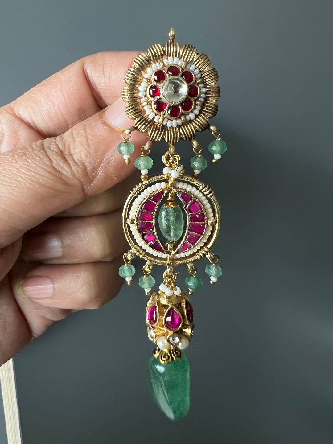 SHIVKA Jadau Antique Fusion Necklace Set | Kundan | Aventurine | Bridal Jewelry