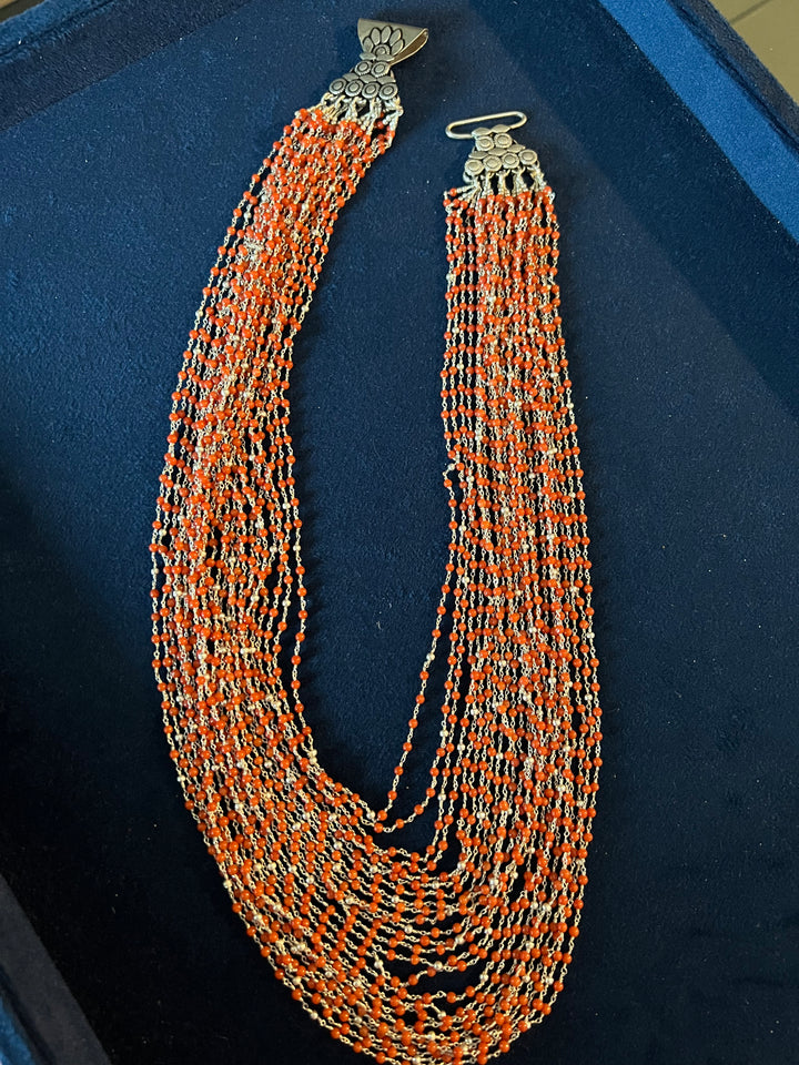 Exquisite Italian Coral & Silver Beads Multilayered Necklace