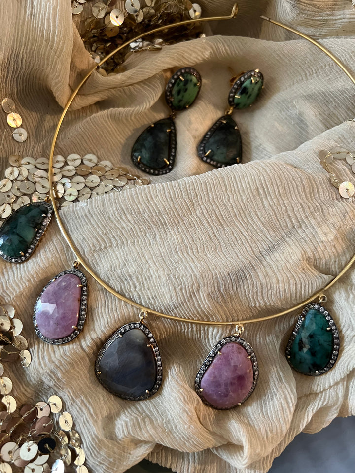 Multi Sapphire Silver Necklace Set - Unmatched Quality and Style