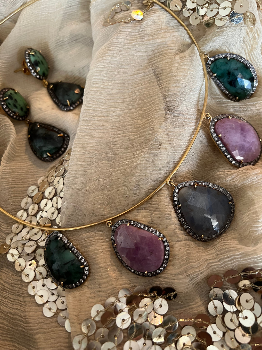 Multi Sapphire Silver Necklace Set - Unmatched Quality and Style