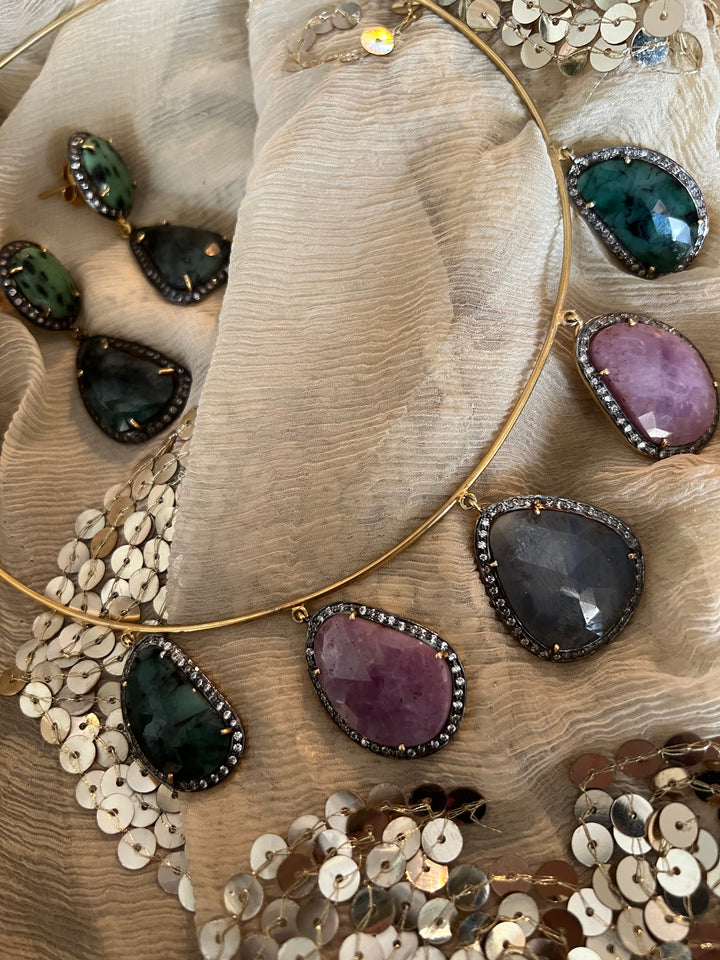 Multi Sapphire Silver Necklace Set - Unmatched Quality and Style