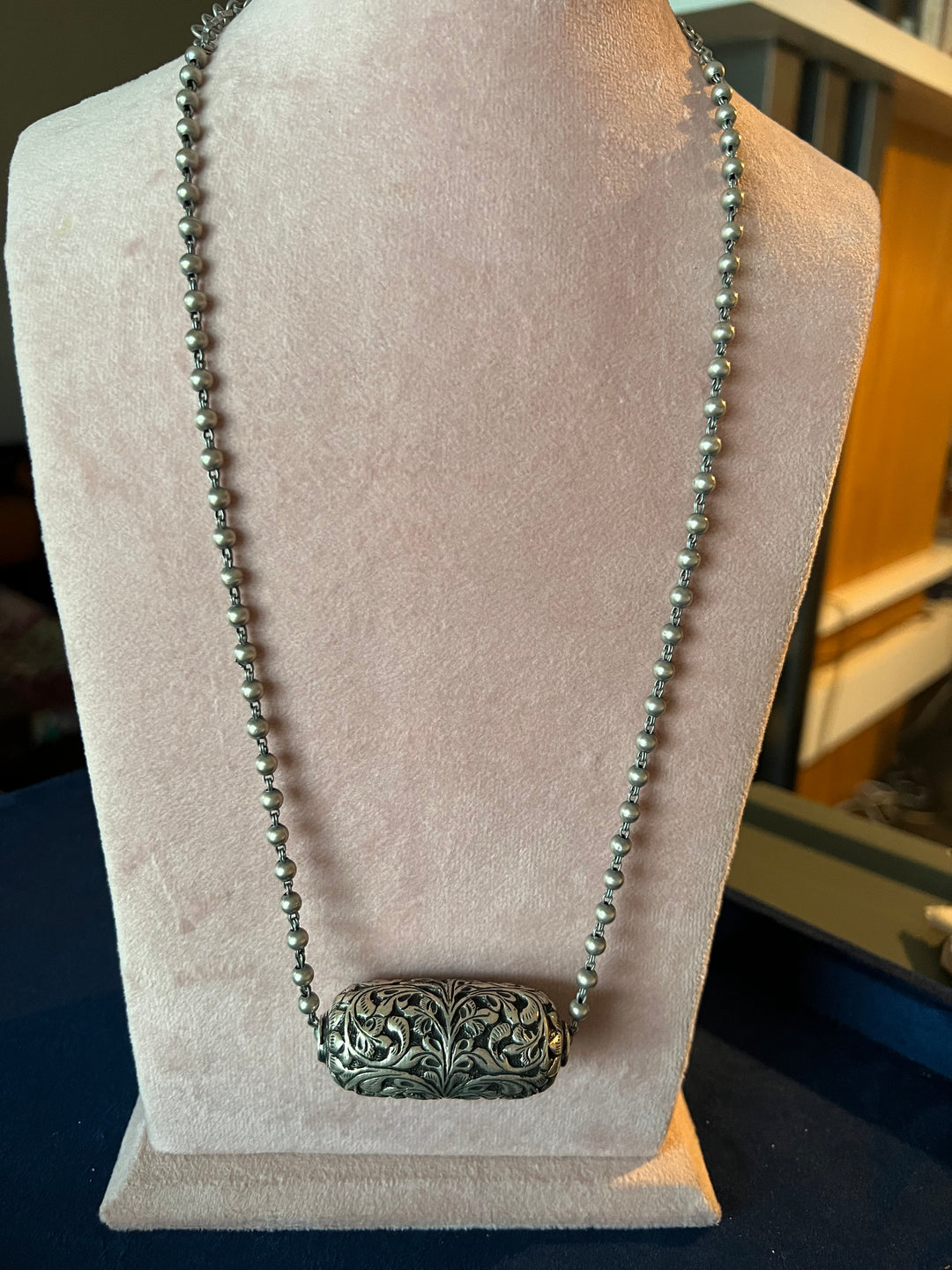 Chitai Work Silver Beads Necklace - Timeless Elegance