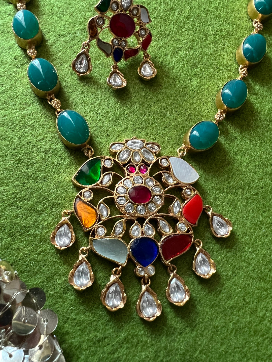 SHIVKA Multicolor Gemstone Necklace Set | Kundan | Green Onyx | Bridal Jewelry