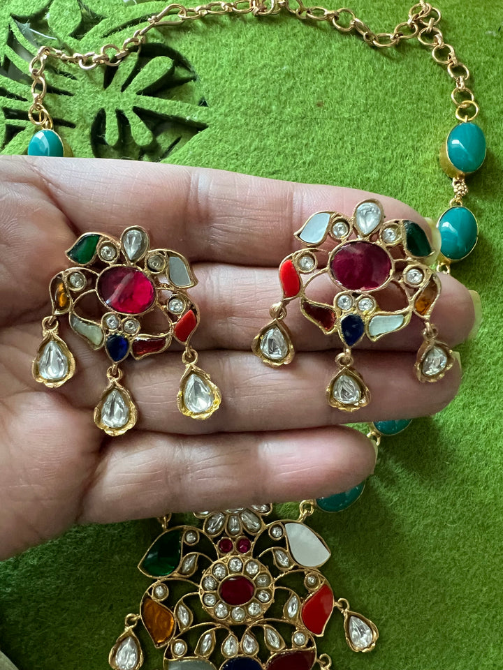 SHIVKA Multicolor Gemstone Necklace Set | Kundan | Green Onyx | Bridal Jewelry