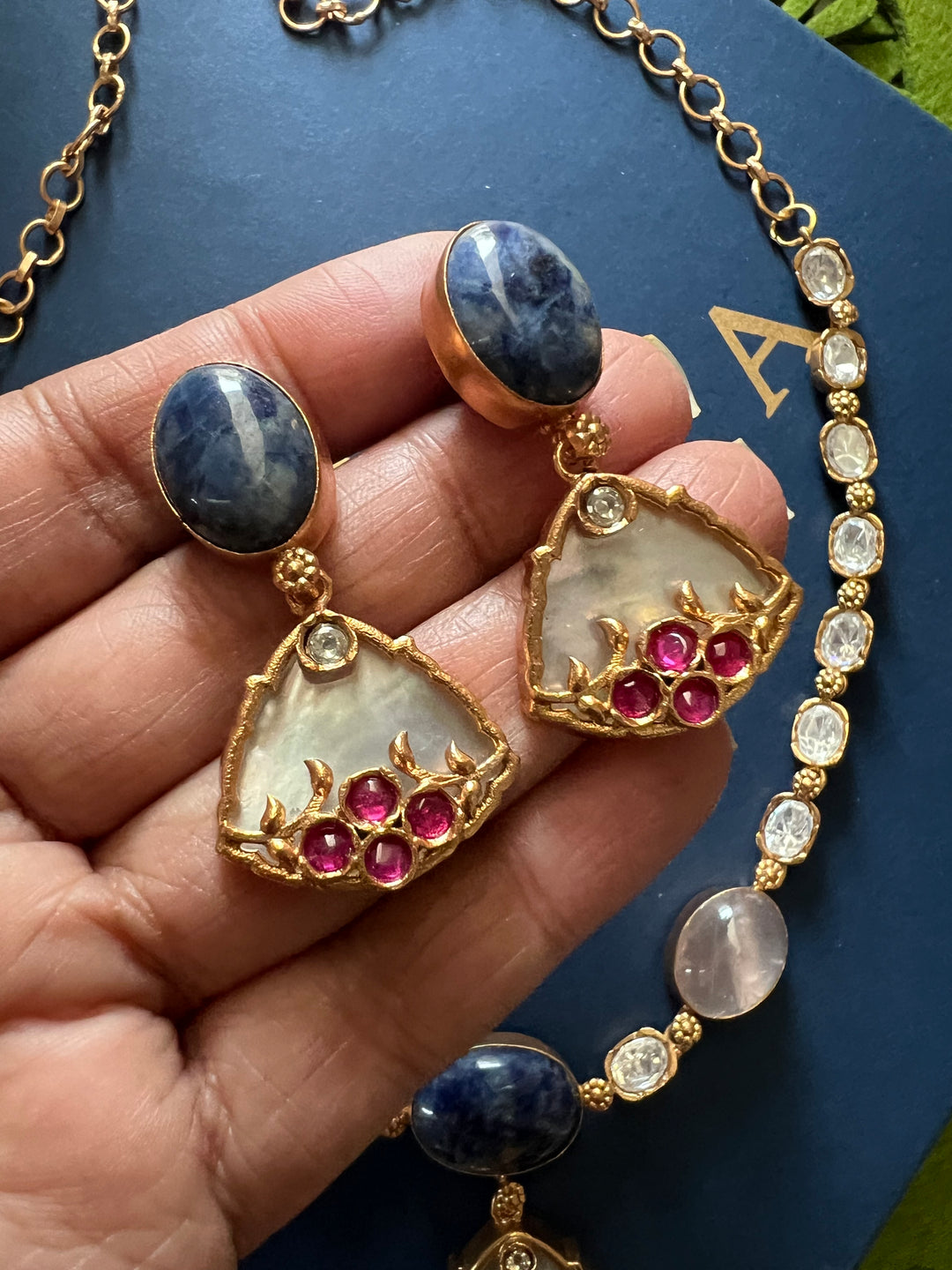 SHIVKA Multicolor Gemstone Short Necklace Set | Rose Quartz | Kundan | Bridal Set