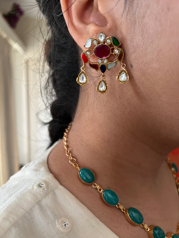 SHIVKA Multicolor Gemstone Necklace Set | Kundan | Green Onyx | Bridal Jewelry