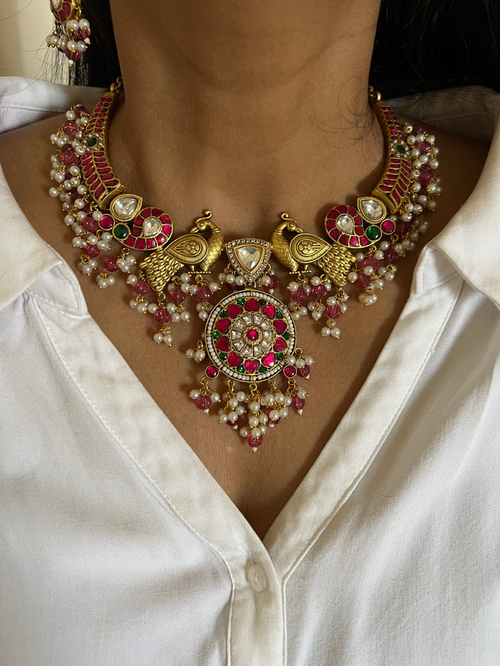 Designer Wedding Necklace with Kundan Earrings