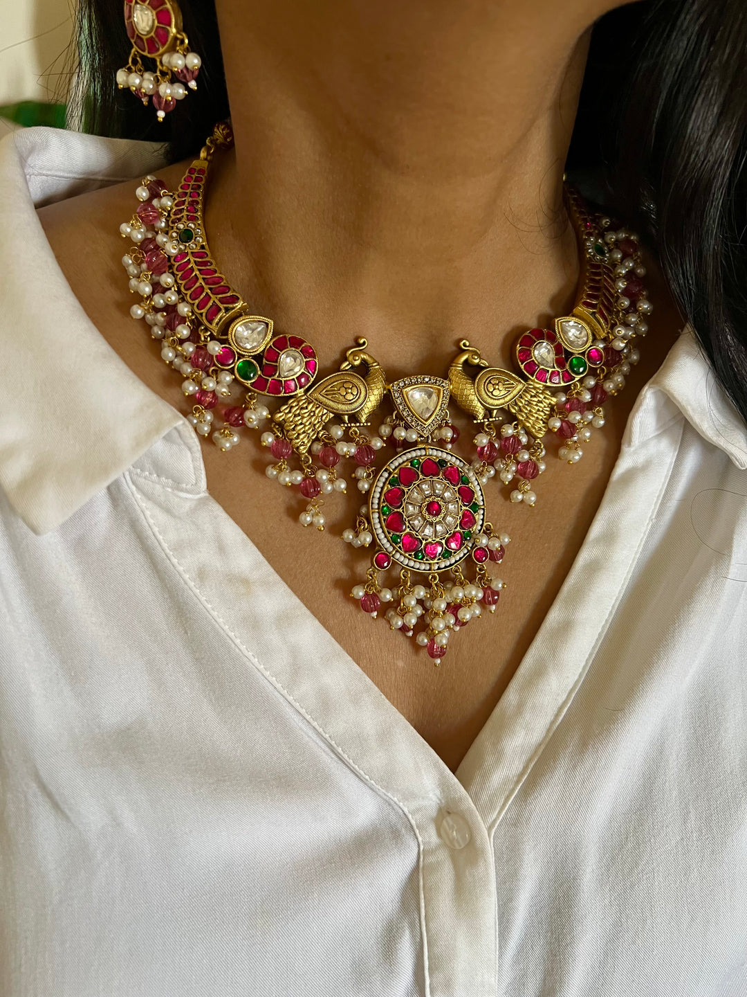 Designer Wedding Necklace with Kundan Earrings