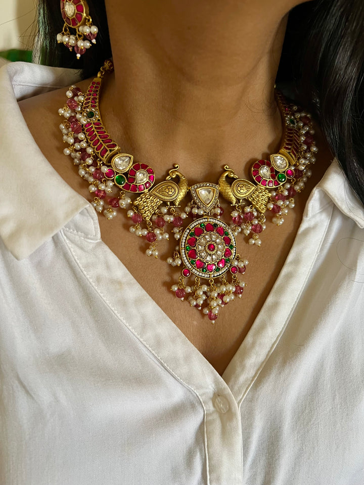 Designer Wedding Necklace with Kundan Earrings