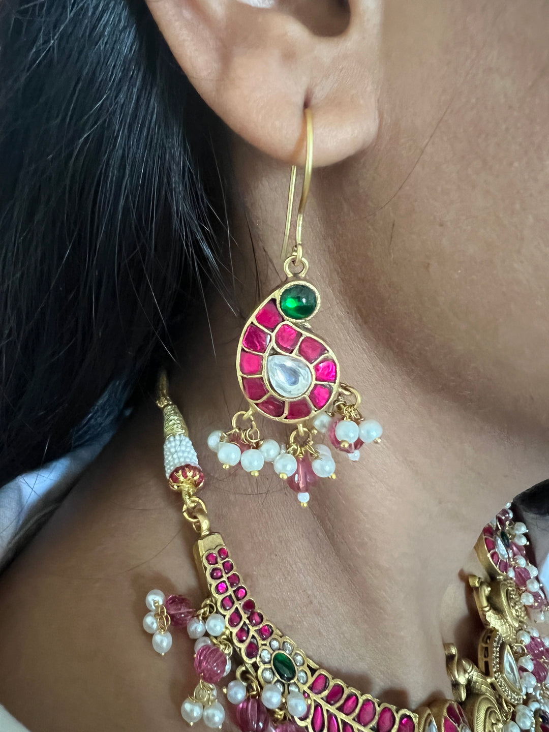 Designer Wedding Necklace with Kundan Earrings