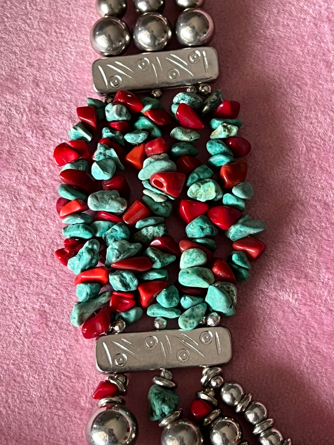 Boho Chic Coral and Turquoise Brass Necklace