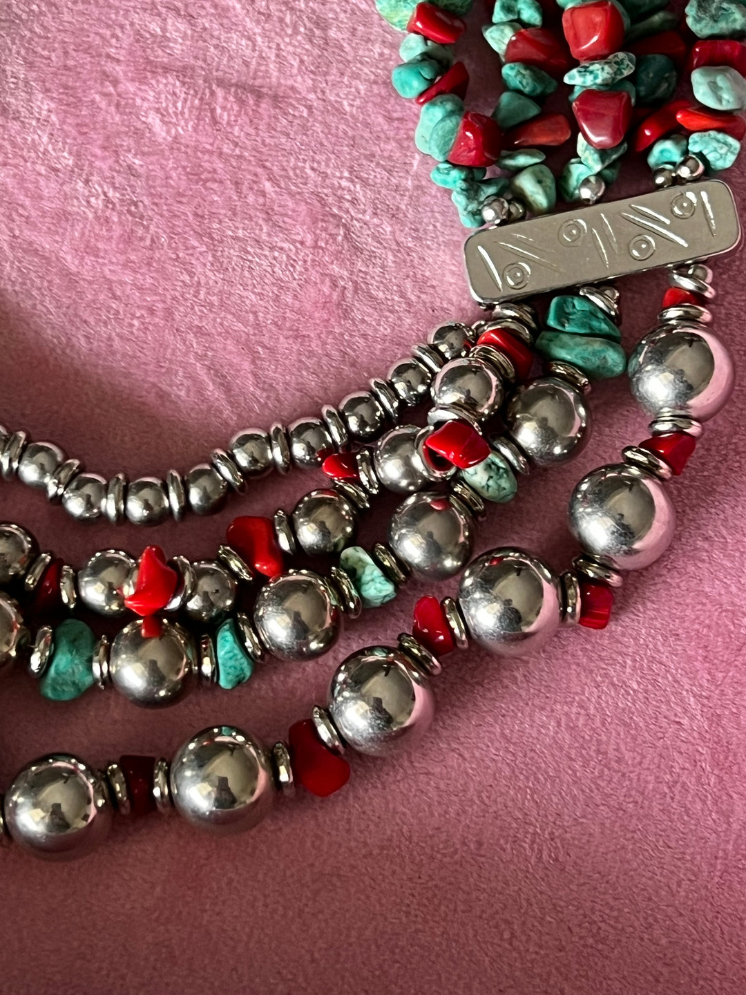 Boho Chic Coral and Turquoise Brass Necklace