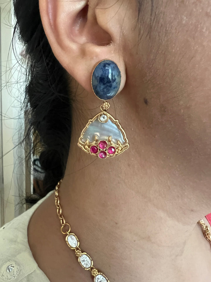 SHIVKA Multicolor Gemstone Short Necklace Set | Rose Quartz | Kundan | Bridal Set