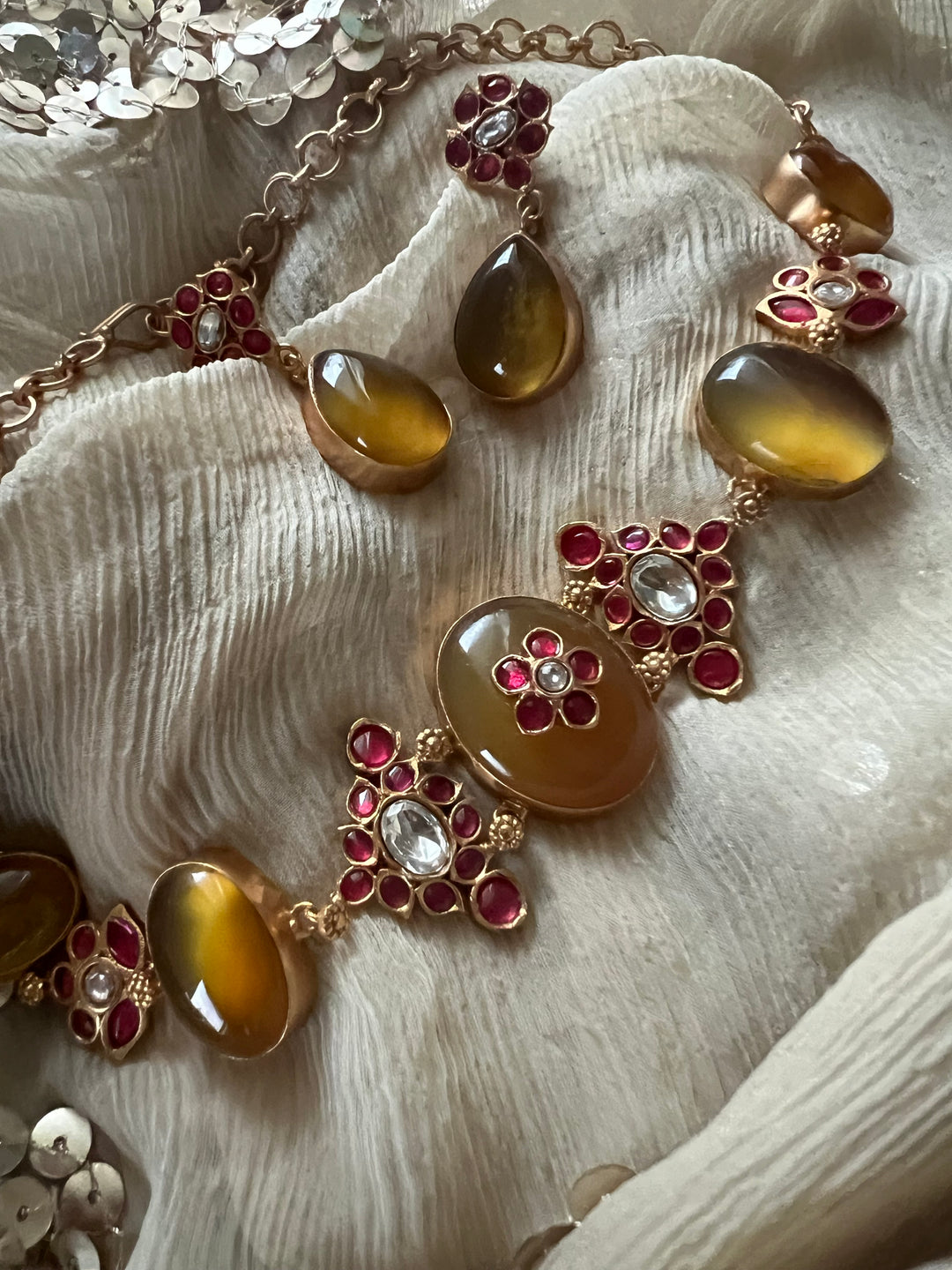 SHIVKA Citrine Kundan Choker Set | Antique Gold | Bridal Necklace