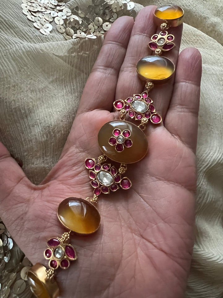 SHIVKA Citrine Kundan Choker Set | Antique Gold | Bridal Necklace