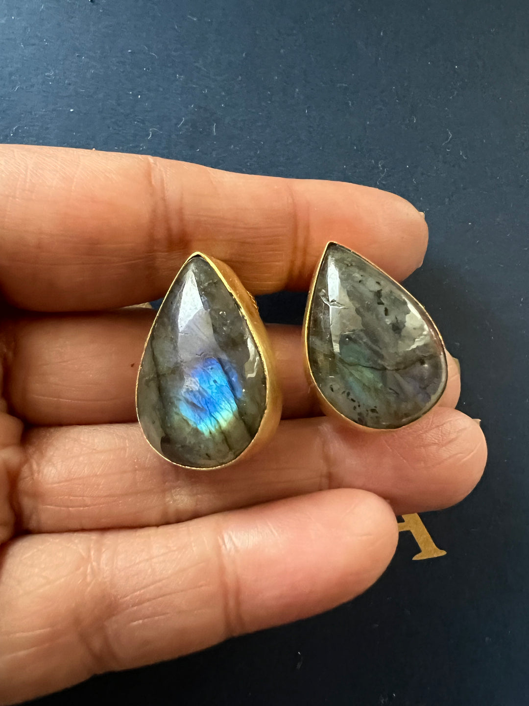 SHIVKA Labradorite Gold Studs | Natural Stone Earrings | Evening Glam