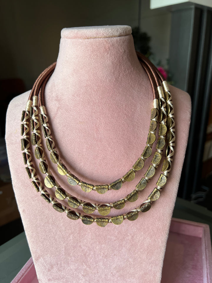 Exquisite Embroidered Tribal Brass Necklace