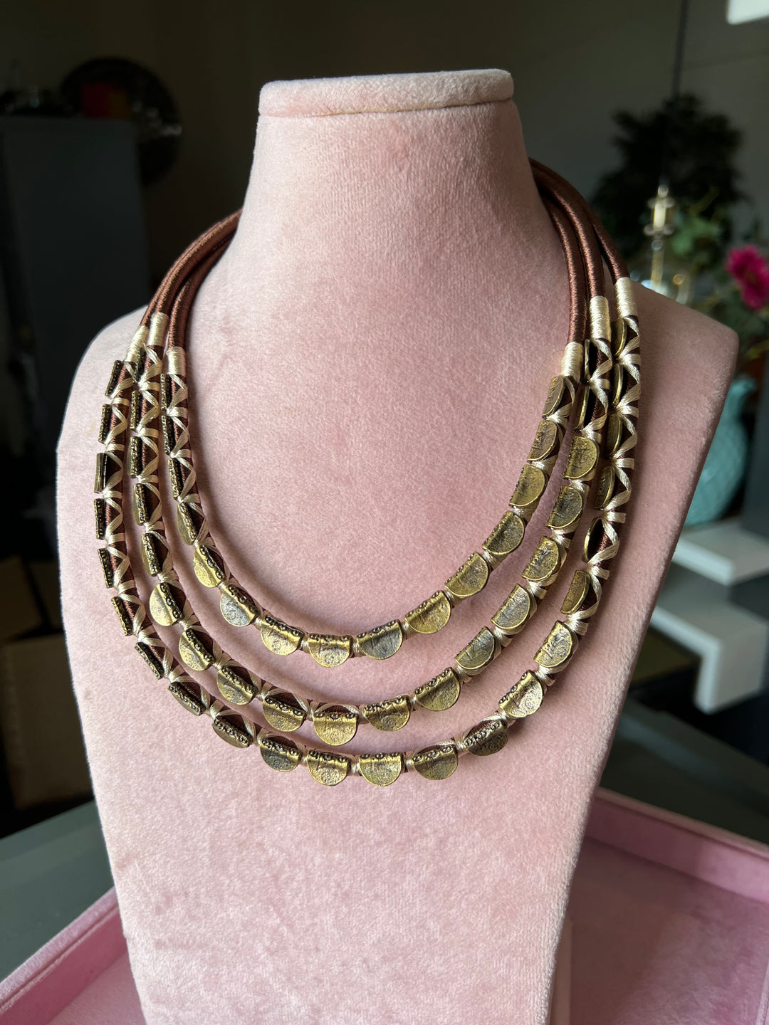 Exquisite Embroidered Tribal Brass Necklace