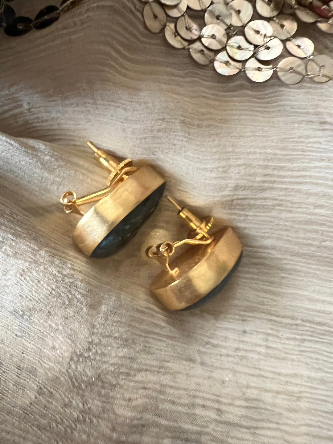 SHIVKA Labradorite Gold Studs | Natural Stone Earrings | Evening Glam