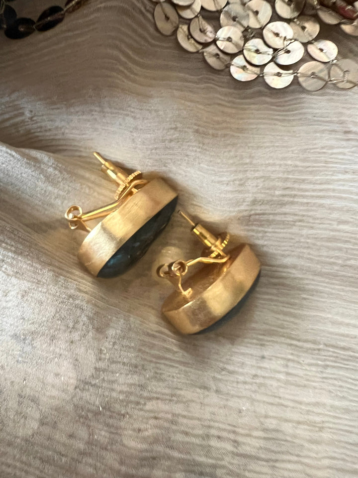 SHIVKA Labradorite Gold Studs | Natural Stone Earrings | Evening Glam