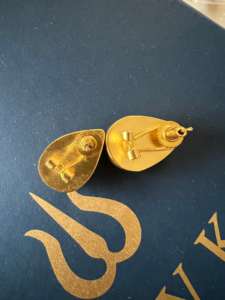 SHIVKA Labradorite Gold Studs | Natural Stone Earrings | Evening Glam