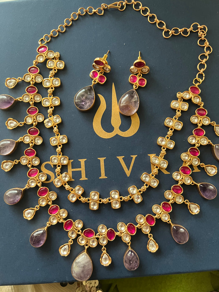 Royal Raga Amethyst Kundan Necklace Set | Amethyst Kundan Necklace Set