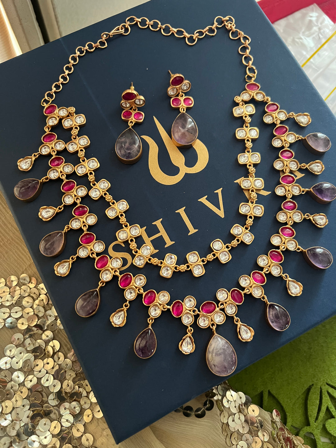 Royal Raga Amethyst Kundan Necklace Set | Amethyst Kundan Necklace Set