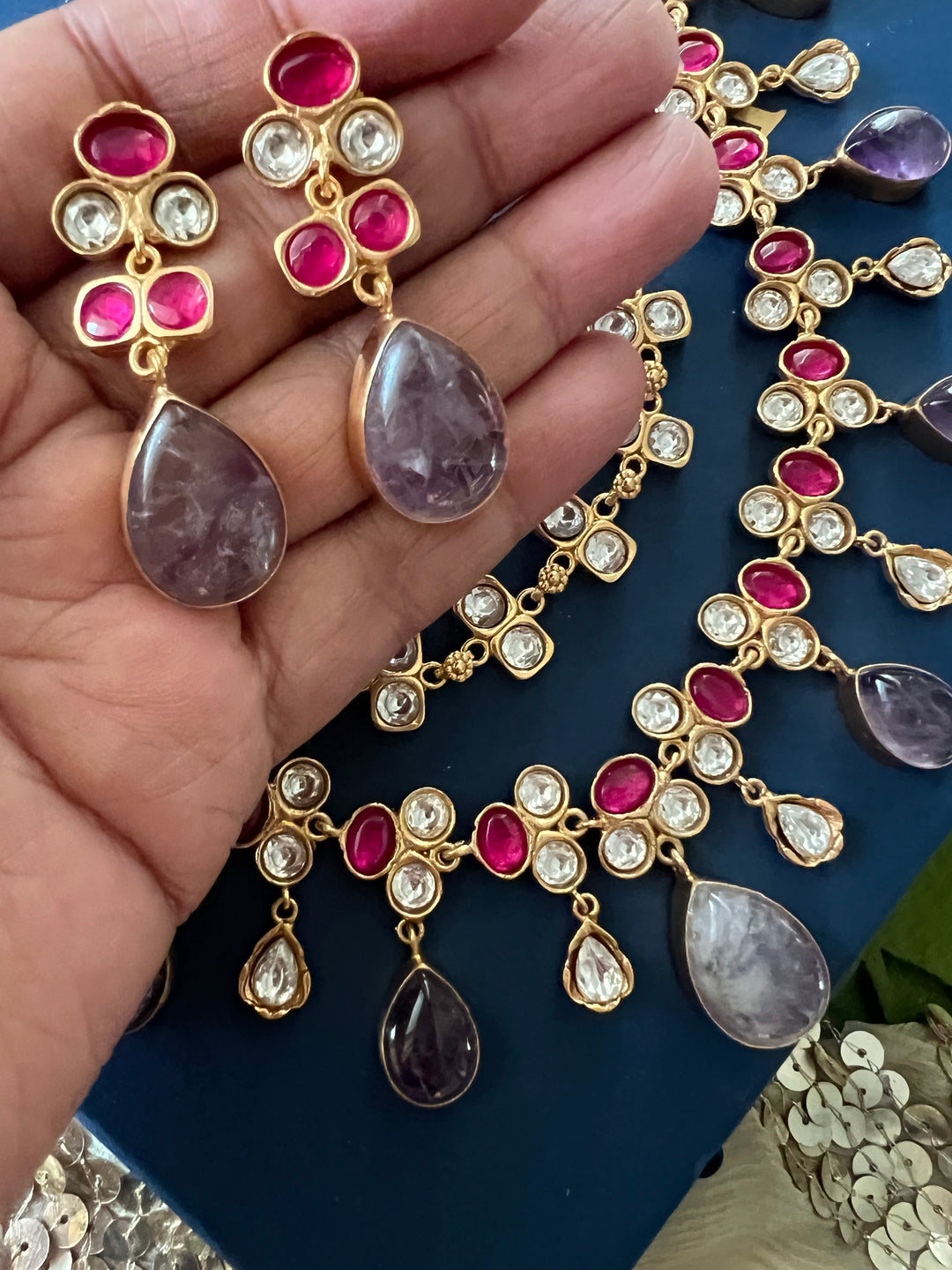 Royal Raga Amethyst Kundan Necklace Set | Amethyst Kundan Necklace Set