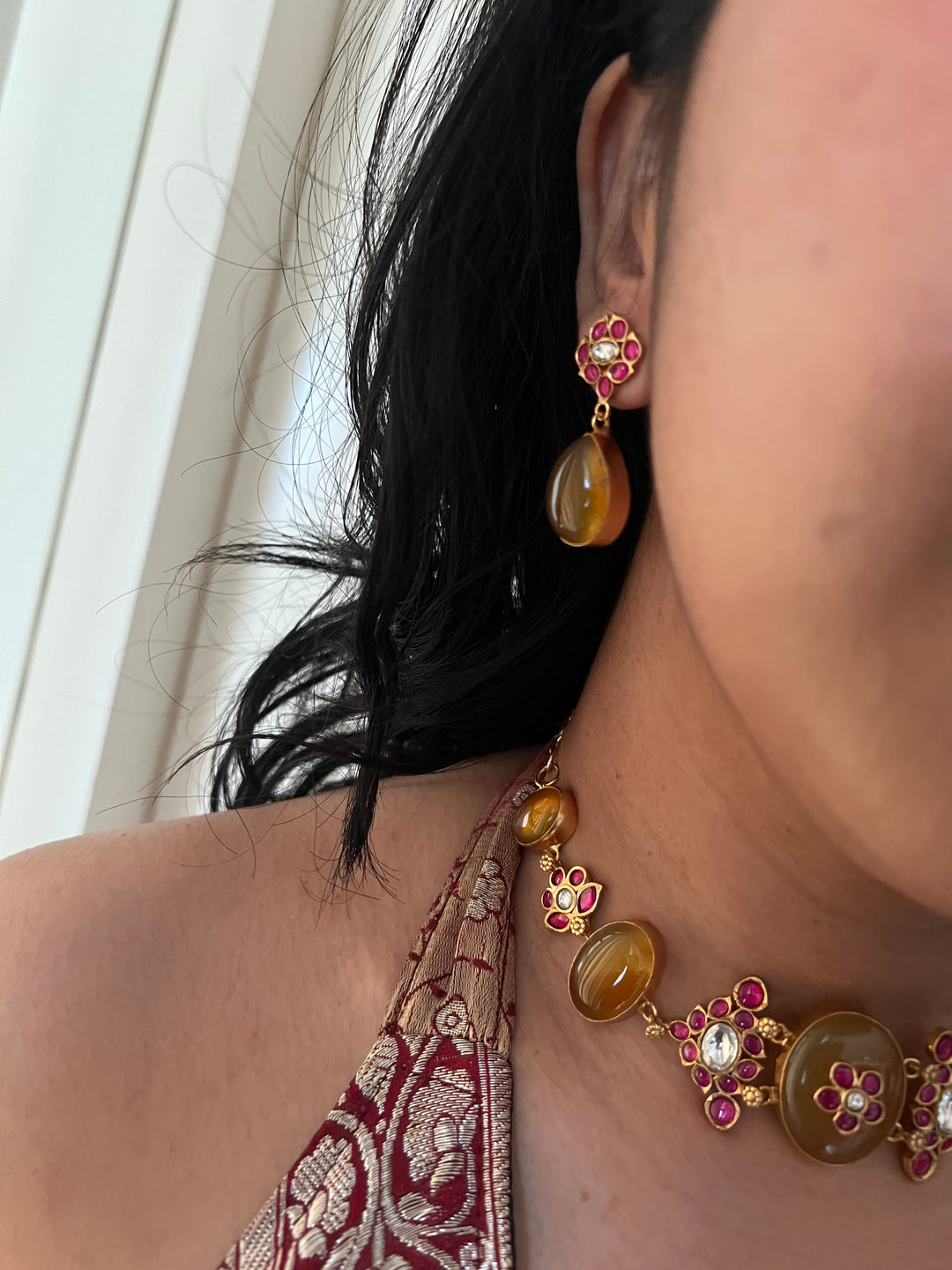 SHIVKA Citrine Kundan Choker Set | Antique Gold | Bridal Necklace