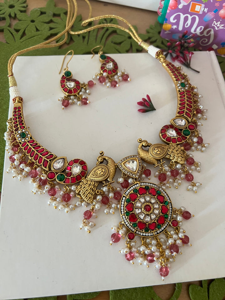 Designer Wedding Necklace with Kundan Earrings