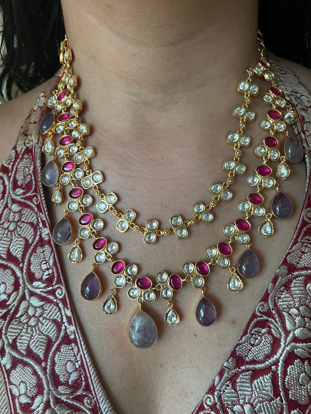 Royal Raga Amethyst Kundan Necklace Set | Amethyst Kundan Necklace Set