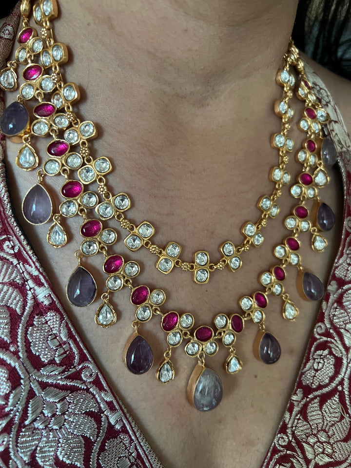 Royal Raga Amethyst Kundan Necklace Set | Amethyst Kundan Necklace Set