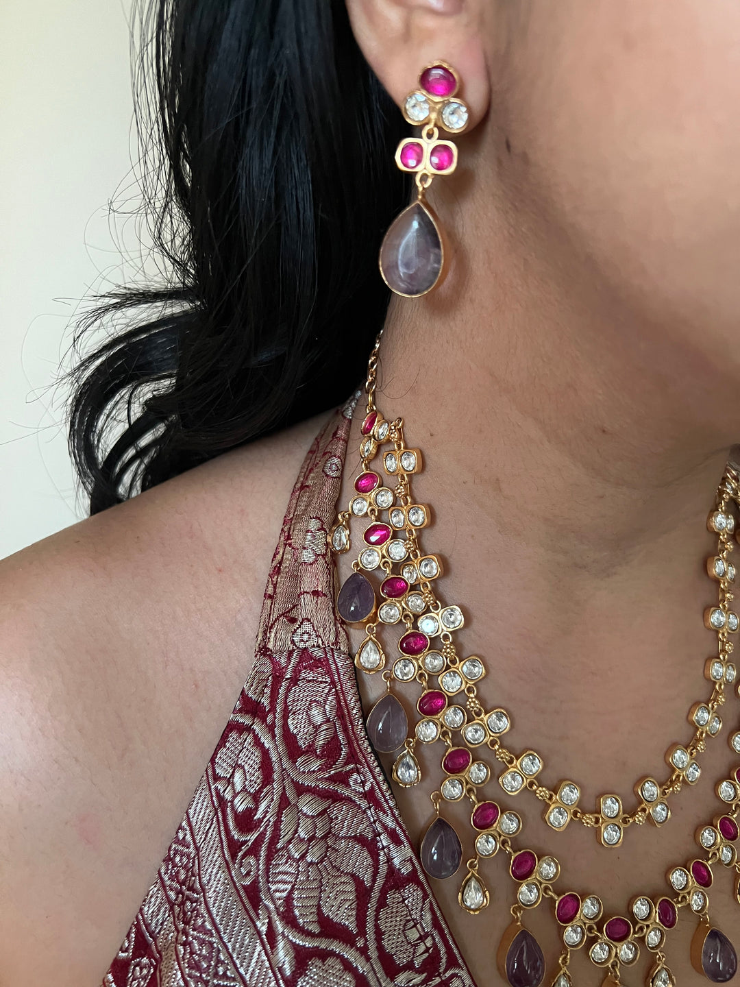 Royal Raga Amethyst Kundan Necklace Set | Amethyst Kundan Necklace Set