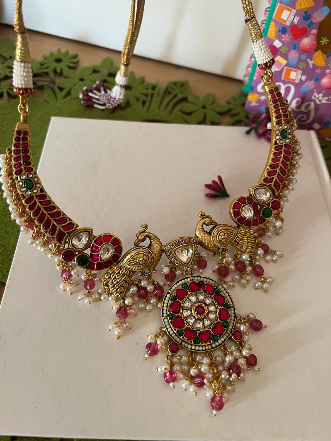 Designer Wedding Necklace with Kundan Earrings