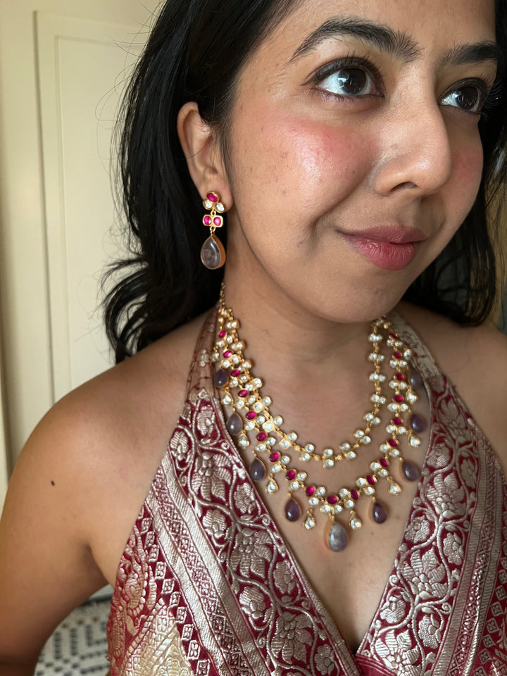 Royal Raga Amethyst Kundan Necklace Set | Amethyst Kundan Necklace Set